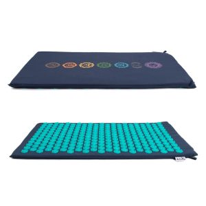 Tapis à Clous Bleu Lotus Shakti en Coton avec les 7 Symboles Chakras