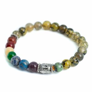 Bracelet Pierre Précieuse Agate « Veines du Dragon » avec Bouddha | 7 Chakras