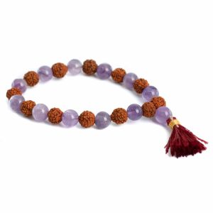 Bracelet Rudraksha avec Améthyste - 8 mm