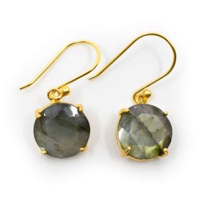 Boucles d'Oreilles Labradorite - Argent 925 Sterling et Plaqué Or