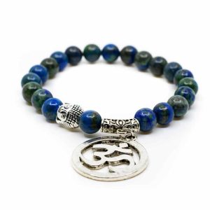 Bracelet Pierre Précieuse Azurite avec Breloque OHM / Buddha