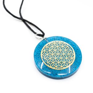 Pendentif Orgonite / Turquoise Fleur de Vie - Rond