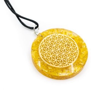 Pendentif Fleur de Vie Orgonite / Citrine - Rond