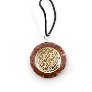 Pendentif Orgonite / Jaspe Rouge Fleur de Vie - Rond