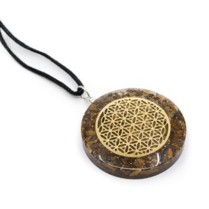 Pendentif Orgonite / Oeil de Tigre Fleur de Vie - Rond