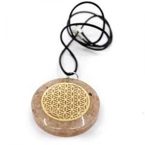 Pendentif Orgonite / Pierre du Soleil Fleur de Vie - Rond