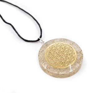 Pendentif Orgonite / Cristal de Roche Fleur de Vie - Rond