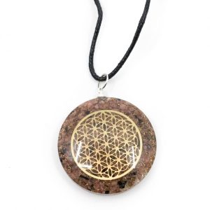 Pendentif Orgonite / Rhodonite Fleur de Vie - Rond