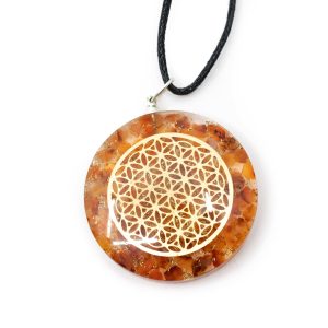 Pendentif Orgonite / Cornaline Fleur de Vie - Rond