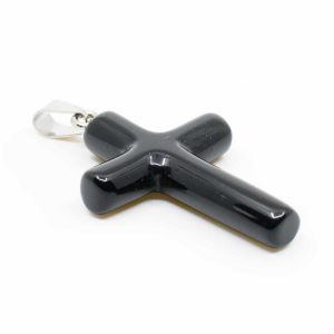 Pendentif Pierre Précieuse Obsidienne - Croix (45 mm)