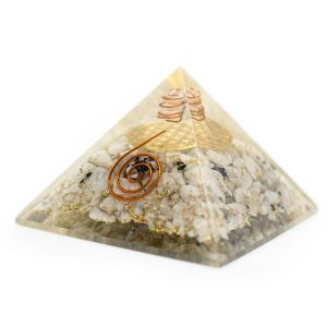 Pyramide Orgonite Pierre de Lune Arc en Ciel - Fleur de Vie (70 mm)