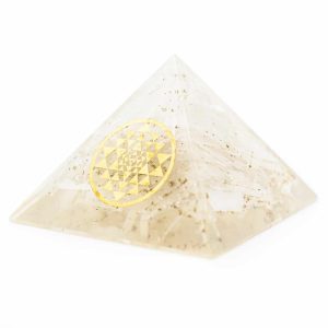 Pyramide Orgonite / Sélénite - Sri Yantra - (70 mm)