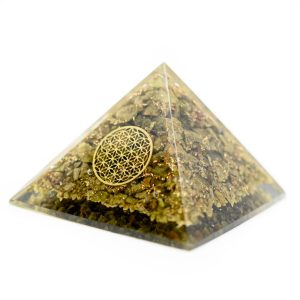 Pyramide Orgonite / Épidote - Fleur de Vie (70 mm)