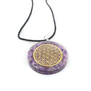 Pendentif Orgonite / Améthyste Fleur de la vie - Rond