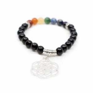 Bracelet Onyx Noir - Chakras - Fleur de vie