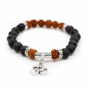 Bracelet Rudraksha et Pierre de Lave et Symbole OHM