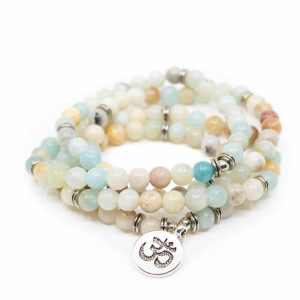 Bracelet Pierre Précieuse Amazonite | Elastique avec Breloque AUM