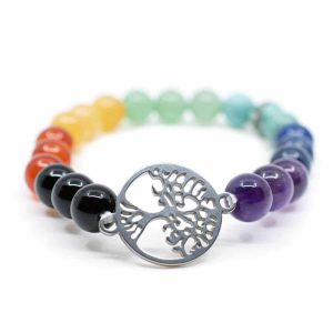 Bracelet Pierres Précieuses 7 Chakras avec Breloque Arbre de Vie