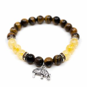 Bracelet Oeil de tigre et Citrine avec Breloque Eléphant