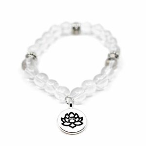 Bracelet en Pierre Précieuse Cristal de Roche et Breloque Lotus