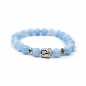 Bracelet Pierre Précieuse Agate bleue avec Bouddha