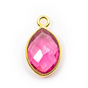 Pendentif Pierre de Naissance Octobre Tourmaline Rose - Argent 925 et Plaqué Or (12 mm)