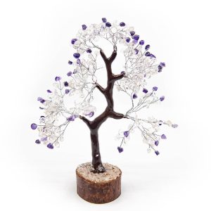 Arbre à Pierres Précieuses Améthyste et Cristal de Roche (22 cm)