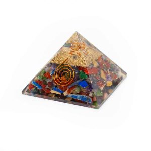 Pyramide Orgonite / Chakra et Cristal de Roche (70 mm)