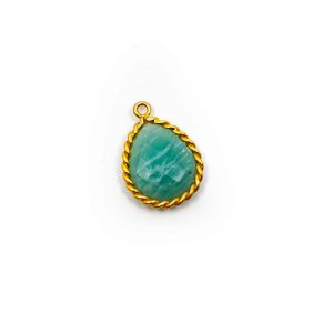 Pendentif Pierre Précieuse Amazonite en Argent 925 et Plaqué Or