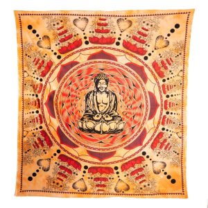 Tapisserie Authentique Bouddha en Coton - Orange (220 x 210 cm)