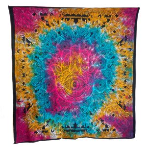 Tapisserie Authentique Main Hamsa en Coton - Multicolore (220 x 220 cm)