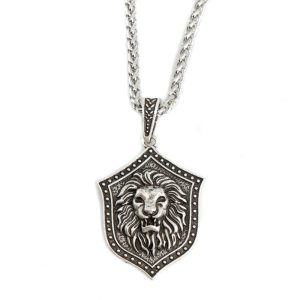 Pendentif Tête de Lion Bouclier en Métal - 40 mm