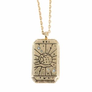 Pendentif Amulette Tarot « Le Monde » Laiton Doré