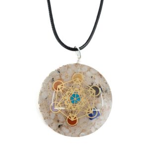 Pendentif Orgonite / Pierre de Lune Arc en Ciel - Chakras - Metatron