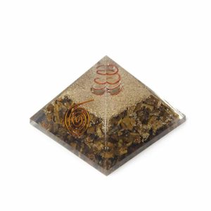 Pyramide Orgonite / Oeil de Tigre - Pointe Cristal de Roche (70 mm)