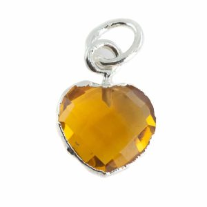 Pendentif Citrine Coeur - Argenté - 10 mm