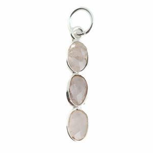 Pendentif 3 Pierres Quartz Rose - Argent - 20 x 4 mm