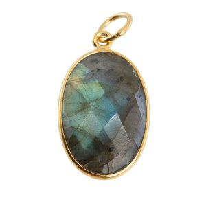 Pendentif - Labradorite - Argent 925 et Plaqué Or - Forme Ovale (20 mm)