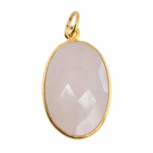 Pendentif Quartz Rose - Argent 925 Plaqué Or - Forme Ovale (20 mm)