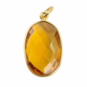 Pendentif Citrine - Argent 925 et Plaqué Or - Forme Ovale (20 mm)