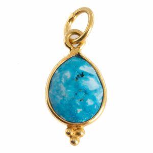 Pendentif Pierre de Naissance Décembre Turquoise - Argent 925 et Plaqué Or - 10 mm