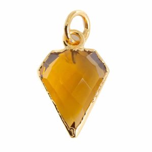 Pendentif Citrine en Forme de Diamant - Doré - 15 x 12 mm