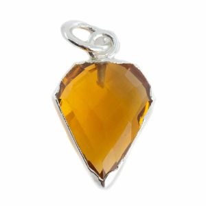 Pendentif Citrine en Forme de Diamant - Plaqué Argent - 15 x 12 mm