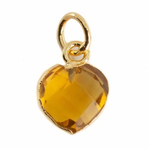 Pendentif Citrine Coeur - Plaqué Or - 10 mm