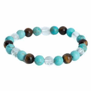 Bracelet Pierres Turquoise | Cristal de Roche | Oeil de Tigre - 8 mm