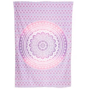 Tapisserie Authentique Mandala en Coton- Violet Rose (215 x 135 cm)