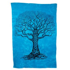 Tapisserie Authentique Arbre de Vie en Coton - Bleu (215 x 135 cm)