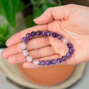 Bracelet pierres précieuses Améthyste et Quartz rose - 8 mm