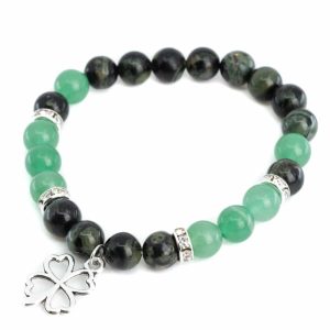 Bracelet Pierres Précieuses Aventurine et Labradorite avec Trèfle à Quatre Feuilles