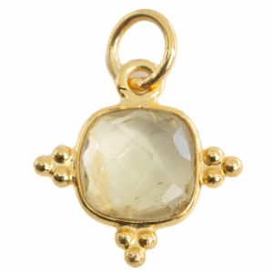 Pendentif Citrine Carré - Argent et Plaqué Or - 8 mm